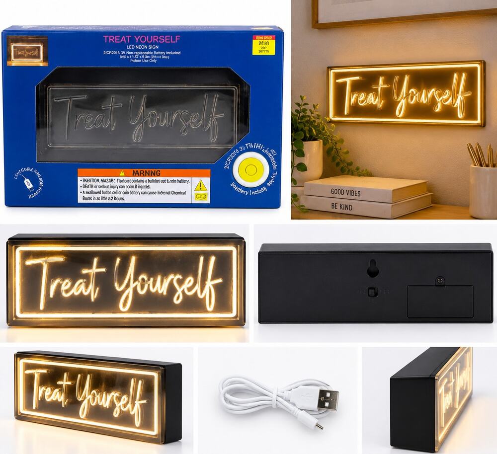 Treat Yourself LED Neon Light – Warm White USB Powered Decorative Sign